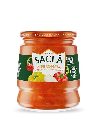 SACLA Peperonata Peppers in Tomato Sauce Antipasti | Italian Sweet Bell Peppers in Tomato Sauce with Onions & Olive Oil | 10.23 oz Glass Jar | Non-GMO Vegan Antipasto | Imported from Italy image 5