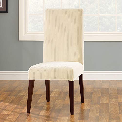 Surefit Home Décor Stretch Pinstripe Short Dining Room Chair One Piece Slipcover, Form Fit, Polyester/Spandex, Machine Washable, 18X19X42 Inches, Cream #TOP1