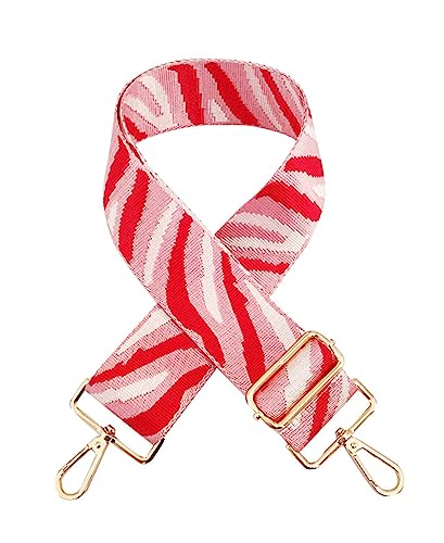 Image of Zebra Pattern Adjustable Bag Strap Replacement 2inch Wide Striped Jacquard Woven Belt for Purse Shoulder Guitar Camera Bag (Pink White Red)