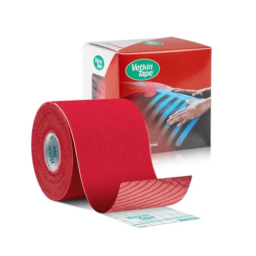 VetkinTape Cinta kinesiológica Veterinaria | Cinta para Caballos y Perros | Vendaje neuromuscular equino y canino | Sin látex | Extra adherencia |Marca de Calidad TÜV | 6cmx5m | 1 Rollo Rojo