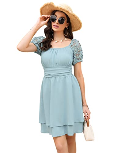 KOJOOIN Damen Elegant Tunika Kleid Boho Kleid mit eckigem Ausschnitt...