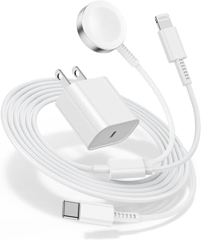 2 in 1 Fast Charging Cable for Apple Watch and iPhone With 20W USB-C Charger - 6FT Cord Compatible With iWatch Series Ultra2/SE/9/8/7/6/5/4, iPhone 14/13/12/11 (White)