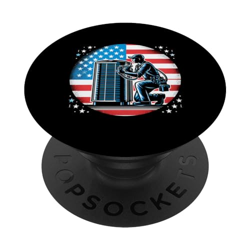 HVAC Tech Technician Patriotic American US Flag 4th Of July PopSockets Standard PopGrip