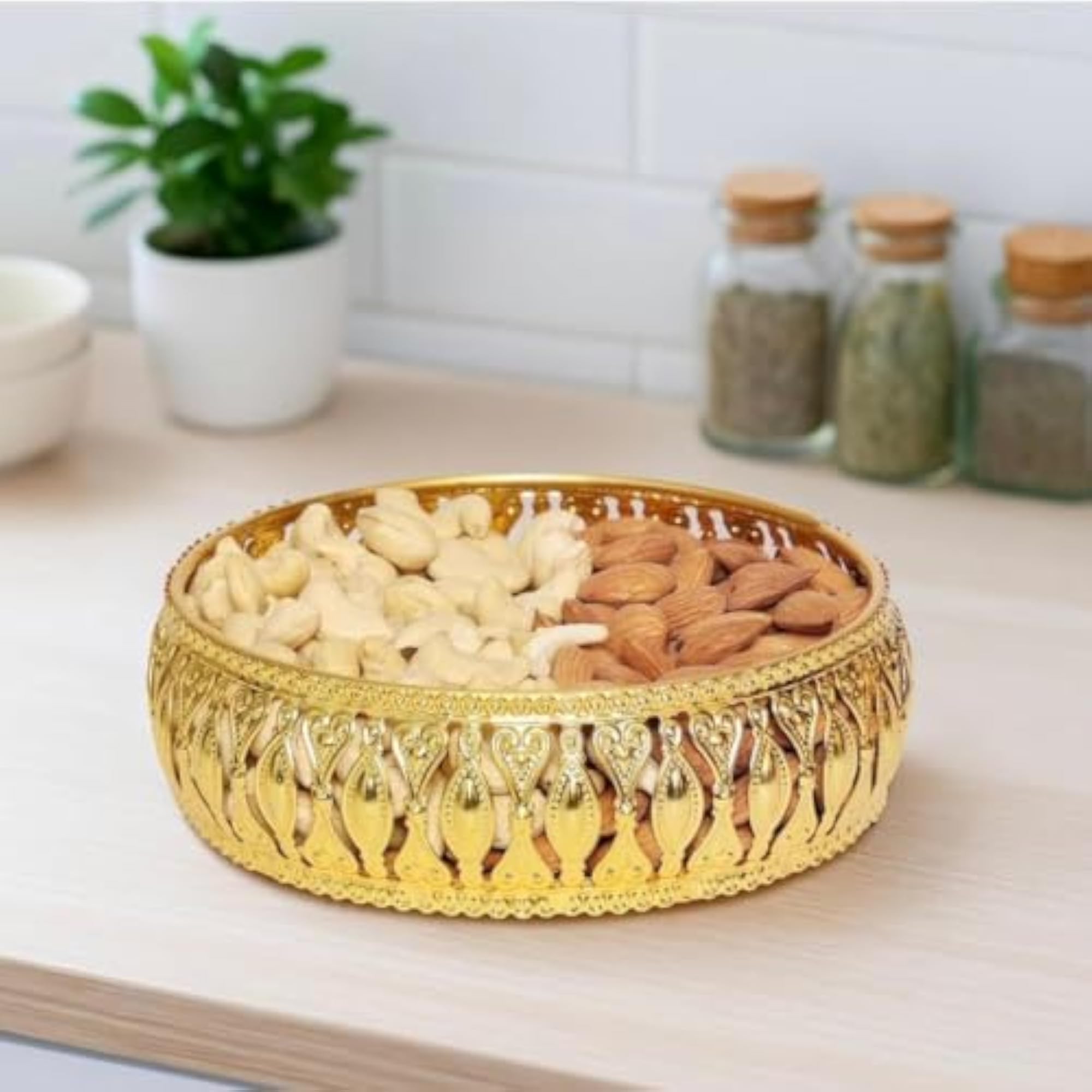 German Gold Plated Decorative Tray, Round Serving Tray