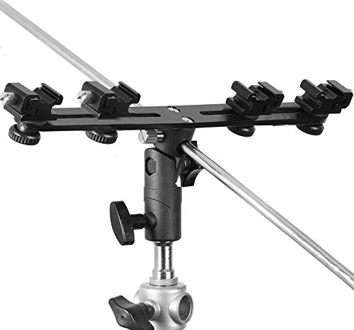 Exmax E4 Camera Flash Speedlite Mount Four Hot Shoes Flash Light Stand Bracket With Umbrella Holder Swivel Mount Compatible With Camera And Other Dslr Flashes Speedlite Studio Led Light #TOP3