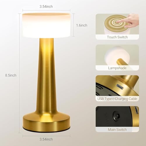 Image of Table Lamp /Table Lamp Study Room /Lamp Table /Led /Wireless Led Touch 3 Mode Metal /Bed Lamps Bedroom Side /Rechargeable Metal Touch /Warm Lighting /Bedside Lamp /Nightstand Lamp