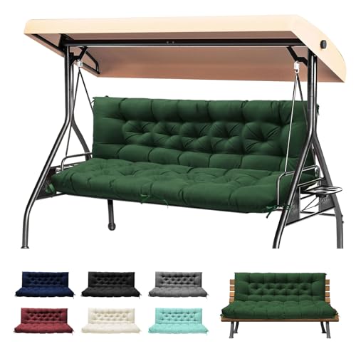DANGHOOGY Porch Swing Cushions, Waterproof Swing Cushions Replacement with Backrest, Outdoor Swing Bench Cushions 2-3 Seater Replacement for Patio Furniture 60x40 (Green)