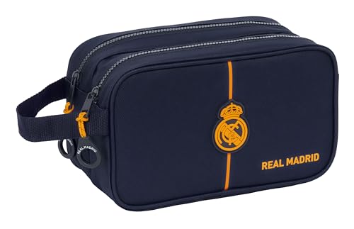 Safta Real Madrid 2ª EQUIPACIÓN 24/25 - Neceser Escolar Infantil Grande, Neceser Infantil, Adaptable a Carro, Ideal para Niños de 5 a 14 Años, Cómodo y Versátil, 26x12.5x15 cm, Color Azul Marino