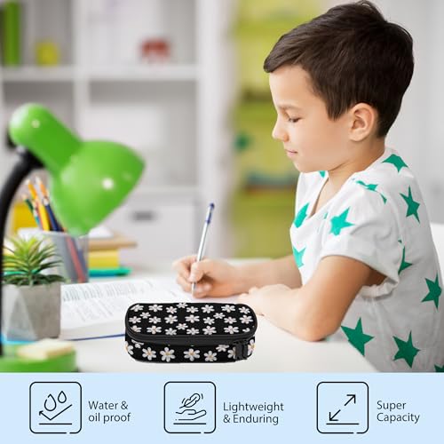Image of Daisy Pencil Case, Large Capacity Pen Pencil Case for Boys Girls Teen, Kids 3 Compartments Multifunction Pencil Box with Zipper Organizer, Pencil Pouch for Back to School Students