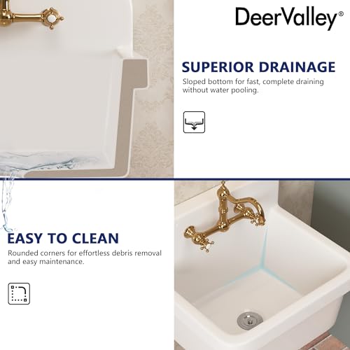Deer Valley Deervalley Dv-1K0137 24 Inch Wall Mounted High White Kitchen Sink White Fireclay Utility Sink Ceramic Laundry Sink Wall Mount Bathroom Sink thumb #4