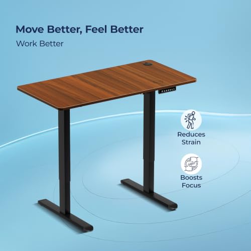 Image of The Sleep Company AeroPro Electric Height Adjustable Desk | Ergonomic WFH Table | 4 Memory Presets | Wireless Charging | 2 Yr Warranty | 1600x700 Top | Free Installation | Wooden & Black