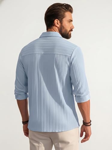 Image of Amazon Brand - INKAST Men's Casual Button Down Shirts Long Sleeve Linen Shirt Fashion Textured Beach Summer Shirt