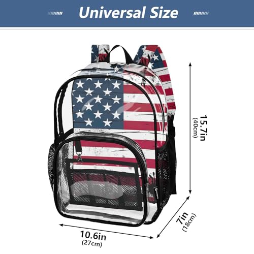 American Flag Clear Backpack with Back Print, Heavy Duty See Through Backpacks PVC Transparent Daypack for Travel Security4