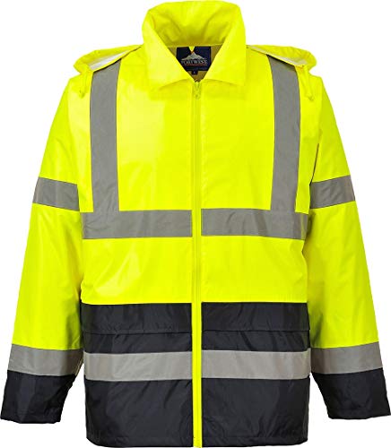 Portwest UH443 Men's Lightweight Hi Vis Contrast Reflective Classic Rain Jacket Yellow/Black, X-Large