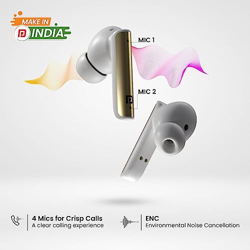 Portronics Harmonics Twins S7 True Wireless in Ear Earbuds with 35Hrs Playtime, Auto ENC, Quad Mic,13mm Driver, Touch Control, BT 5.3v, Voice Assistant, Type C Charging Port(White) - Image 5