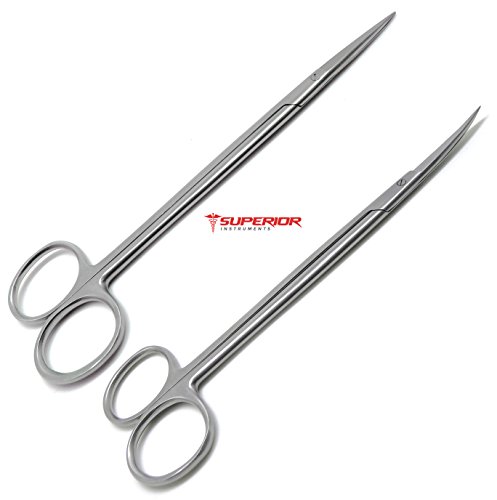 2 Pcs Dental Surgical Medical Ent Scissors Kelly Straight & Curved 7" Sharp/Sharp Instruments #TOP7