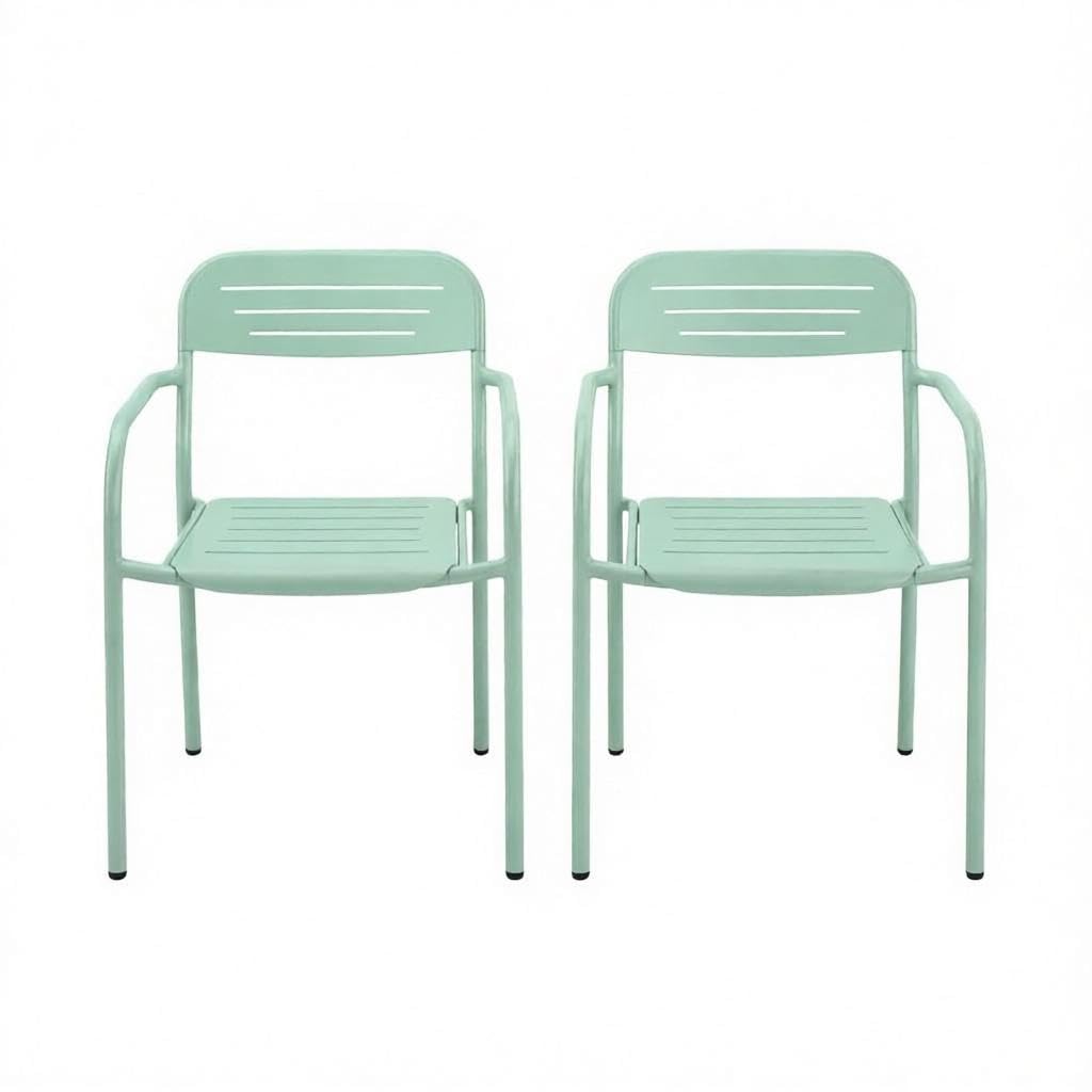 Generisch Set di 2 sedie da giardino impilabili in metallo verde, sedia da terrazza