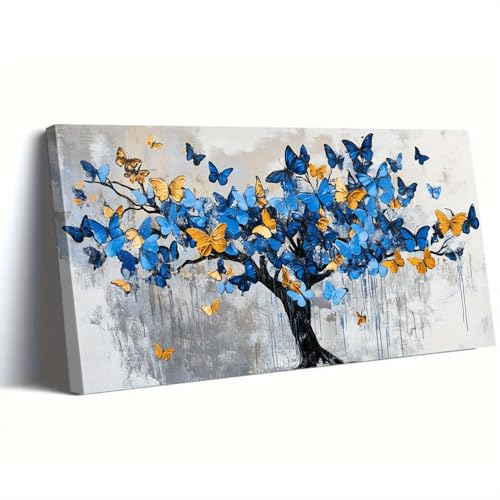 Impression sur toile abstraite bleue détails dorés cadre bois de qualité - 4