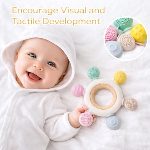 Image of Baby Teether Toy for 3+ Months, BPA-Free Food Grade Silicone Teething Ring, Soft Chew Toy for Teething Relief, Easy Grip Sensory Teether for Infants 6-12 Months, Newborn Baby Gift for Boys & Girls (Round Teether)