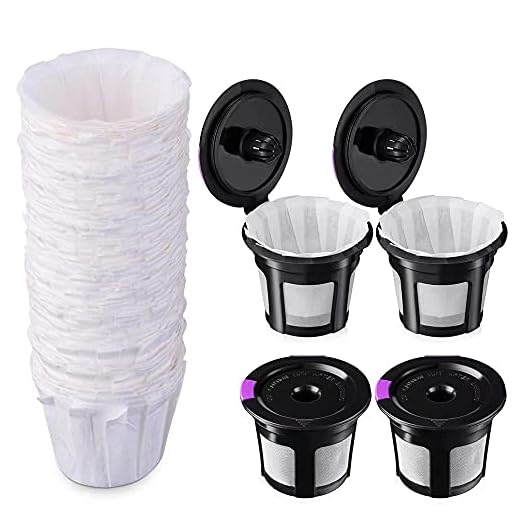 Reusable K Cups with Paper Filters Set, Including 4 Pack K Cups and 100 PCS Coffee Filters for Keurig 1.0 and 2.0 Brewers, Paper Filters Fit Reusable K-Cup Pods