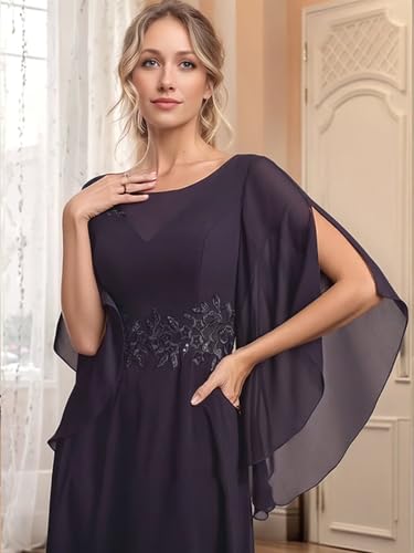 Lace Appliques Mother of The Bride Dress for Women Chiffon 3/4 Sleeve A Line Formal Evening Gown4