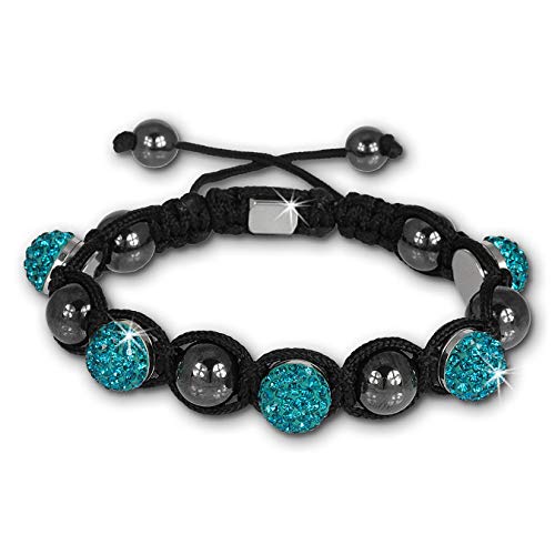 Shamballa Armband mit 5 Glitzerkugeln türkis original SterlinX Zirkonia-Hämatit Shambhala Armbänder SHS51T