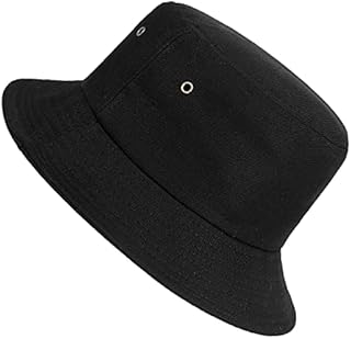 ISIYINER Unisex Cotton Bucket Hat Fishing Sun Hat with Rounded Edges Breathable for Hiking Outdoor Fishing Black, Noir, One Size