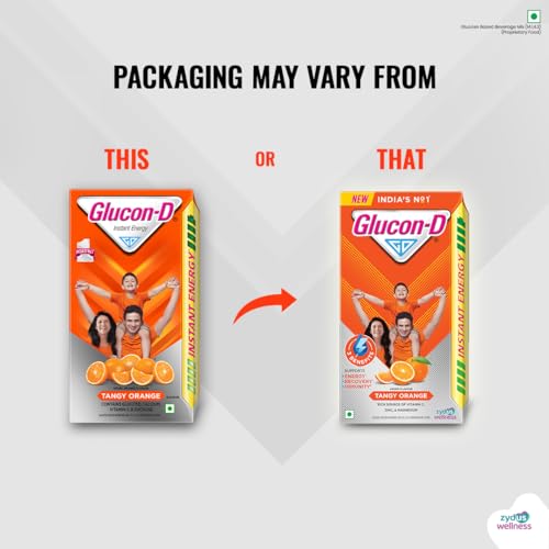 Image of Glucon-D Tangy Orange with 3 Benefits of Energy, Recovery, and Immunity, Refill 450 g