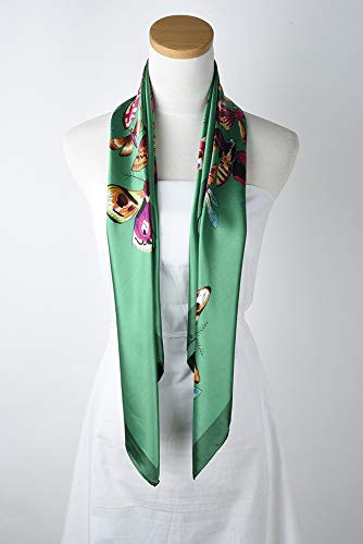 Corciova 35 Silk Feeling Square Scarf Butterfly Dark Green Curly Headband Tie Sleeping At Night Fashion Bandana Headscarf #TOP3