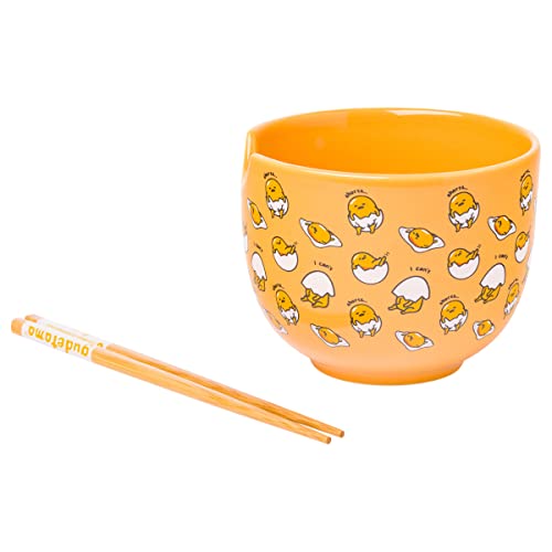 Silver Buffalo Sanrio Gudetama I Can't Lazy Yellow Egg Ceramic Ramen Noodle Rice Bowl With Chopsticks, Microwave Safe, 20 Ounces #TOP3