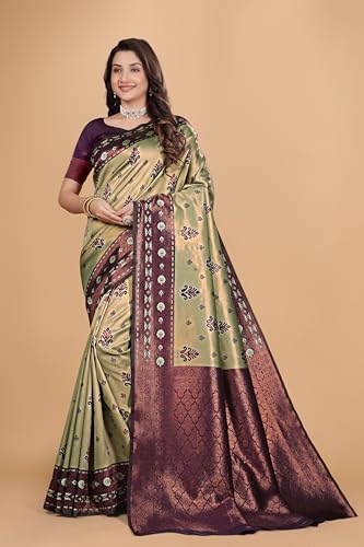 Image of Traditional Banarasi Silk 5.50 Meter Saree With 0.8 Meter Unstitched Blouse Piece For Wedding, Family Function, Festival And Special Occasion