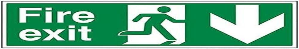 V Safety Fire Exit - Fire Exit Arrow Down - 300 X 100mm