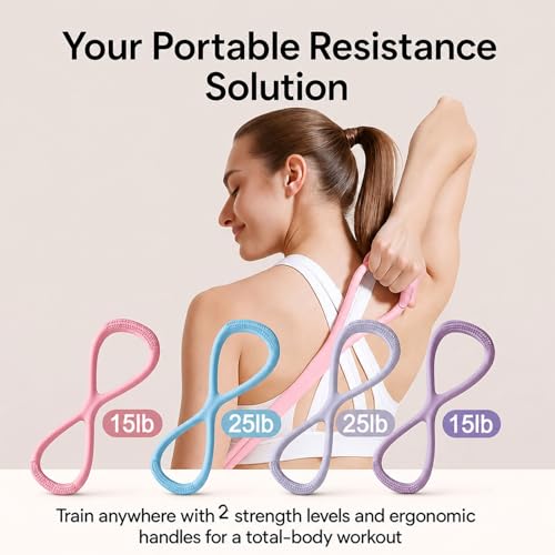 Resistance Bands with Handles,Figure 8 Resistance Band Elastic Fitness Bands Exercise Band for Home Yoga Gym Workout Grey 25LB - image 8