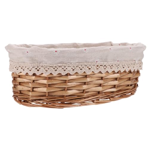 Cabilock Woven Storage Holder Rustic Rattan Bread Baskets for Kitchen Dining Food Serving Basket with Cloth Trim for Home Restaurant and Outdoor Use