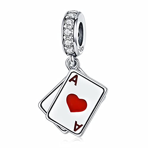 925 Sterling Silver Playing Card Charms for Bracelets Necklace, Poker Ace of Hearts Spades Lucky Pendant Dangle Charms Bracelet for Women