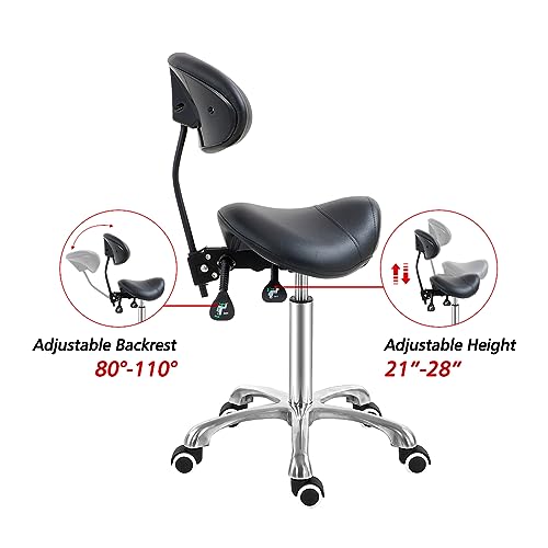 Image of Antlu Saddle Stool Chair with Back Support, Ergonomic Esthetician Stool Chair for Salon Tattoo Spa Medical Dentist Clinic (with Backrest, Black)