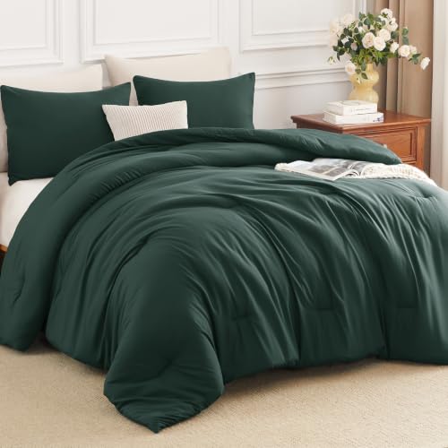 Image of HIMEET Queen Comforter Set, 3 Pieces with 2 Pillowcases, Forest Green