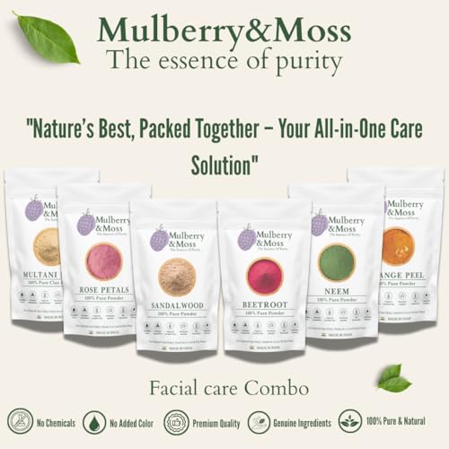 Image of Mulberry & Moss Ultimate Skin Solution Kit | 6-in-1 Powder Blend (Rose Petals, Beetroot, Multani Mitti, Neem, Orange Peel, Sandalwood) | For Glowing, Acne-Free, Oily & Tan-Free Skin | 75g Each