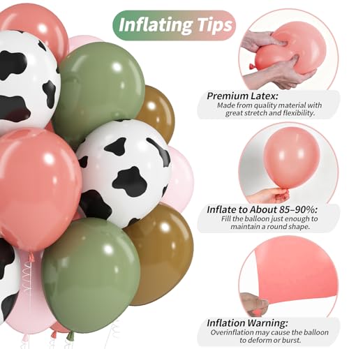 Image of Cowgirl Balloon Dusty Blush Pink Sage Green Brown Tan Coffee Beige Sand White Nude Retro Balloons Cow Print Balloon for Boho Rodeo Barnyard Baby Shower Birthday Farm Animal Western Party Decorations