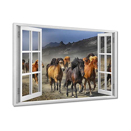 Tableau chevaux sauvages au galop pour habiller un grand mur vide