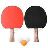 LZC Tischtennisset, professioneller Tisch-Tennisschläger-Schläger mit 2 Schlägern und 3 Bällen, Tischtennisschläger, sehr gut geeignet für Kinder und Erwachsene