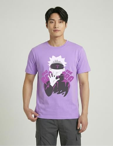 Image of Unisex Jujutsu Kaisen ORA ORA Anime Cotton Printed Half Sleeve Round Neck Regular T-Shirt for Men & Women Lavender