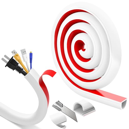 REFLYING Canaleta Cables Pared Adhesivo, Cubre Cables Blanco Autoadhesivo, Canaletas para Cables de Silicona, Cubrecables para Proteger los Cables en el Suelo, 20×20mm - 1 Metro
