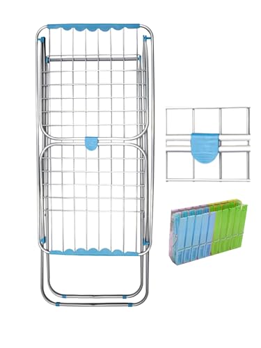 Jardin202 - Tendedero de Aluminio con Capacidad de 20m Incluye 20 Pinzas | Tendal Plegable con Varillas Gruesas y Resistente | Plata