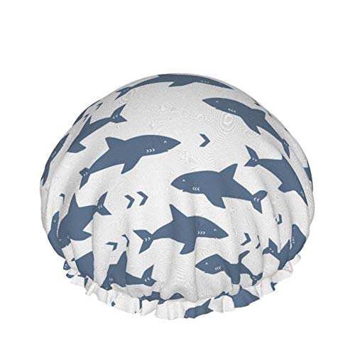Shark Adjustable Long Hair Shower Cap Women Waterproof Lined Washable Satin Interior Reusable Cap For Girls Hair Protection