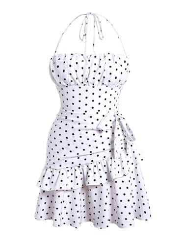 Image of Floerns Women's Floral Halter Ruffle Tiered Cute Summer Mini Dress Milkmaid Vacation Sundress
