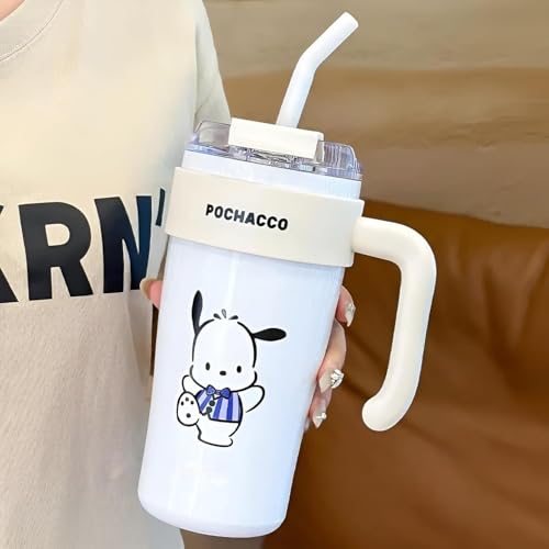 Image of DOCAT 860ML Stainless Steel Tumbler with Straw, Vacuum Insulated Coffee Tumbler, Leakproof Wide Mouth Sipper Bottle with Straw, Hot and Cold Sipper for Gym, Office, Sport, Travel, Home (White)
