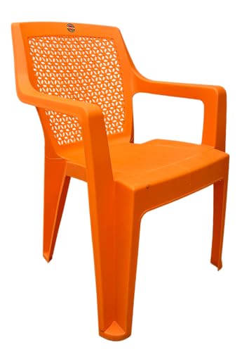 Image of SkyGlamour Cello Sonet Plastic Chair | Mid Size Plastic Chair for Home, Living Room, Garden Indoor and Outdoor use |Plastic Chairs Set of 4 (Colour: Orange; Set of 4)