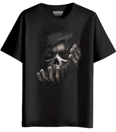 Image of INDISSH Unisex Regular and Plus Size Adults Skull-1 Music Printed Round Neck 100% Cotton Tshirt (Pack of 1)