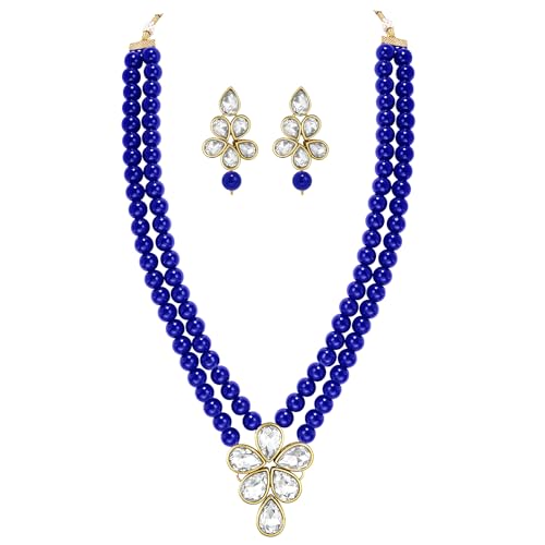 Image of Peora Crystal Faux Pearl Kundan Necklace & Jewellery Set Gift for Women